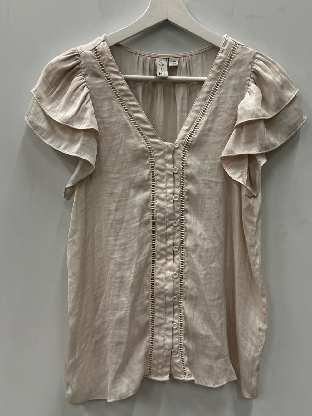 Joie Cream Ruffle-Sleeve Button Front V-Neck Blouse Size Medium